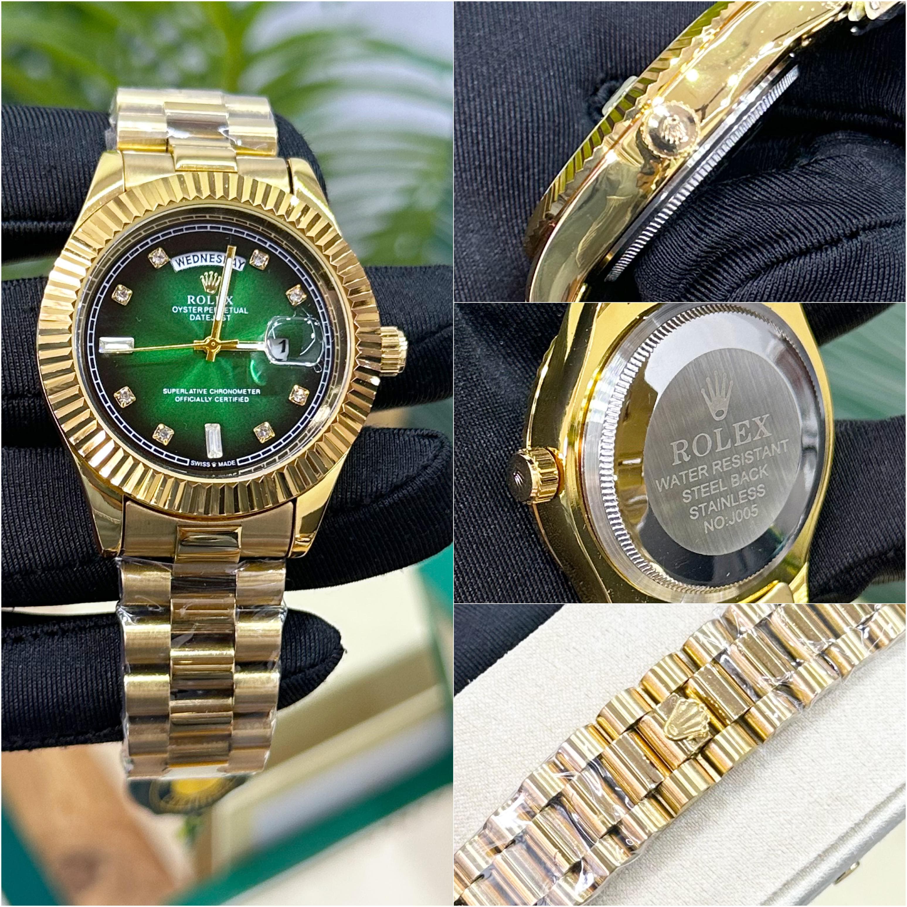 WG RLX Day Date Diamond Dial Golden Green