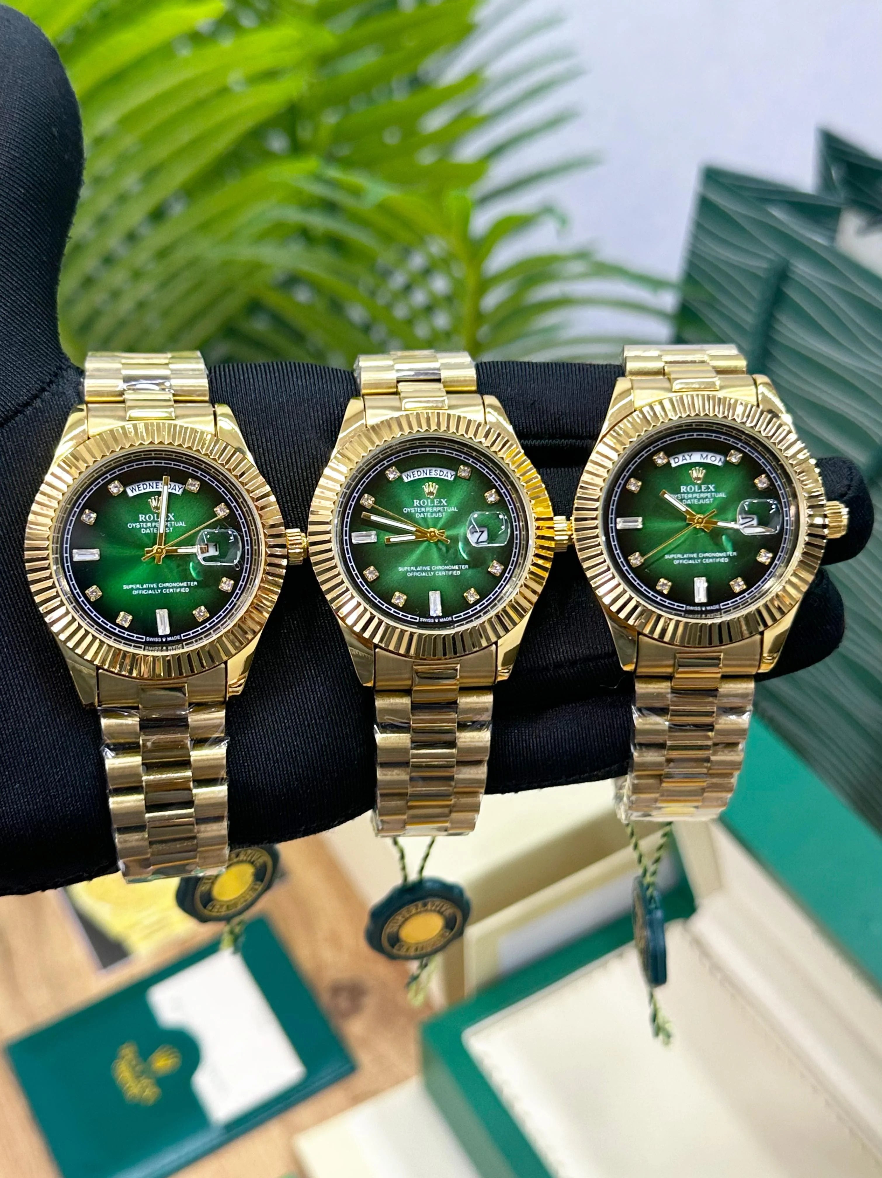 WG RLX Day Date Diamond Dial Golden Green